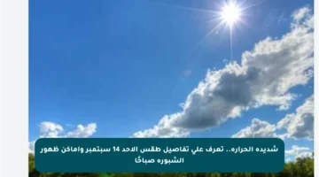 شديدة الحرارة.. تعرف على تفاصيل طقس الأحد 14 سبتمبر وأماكن ظهور الشبورة صباحًا